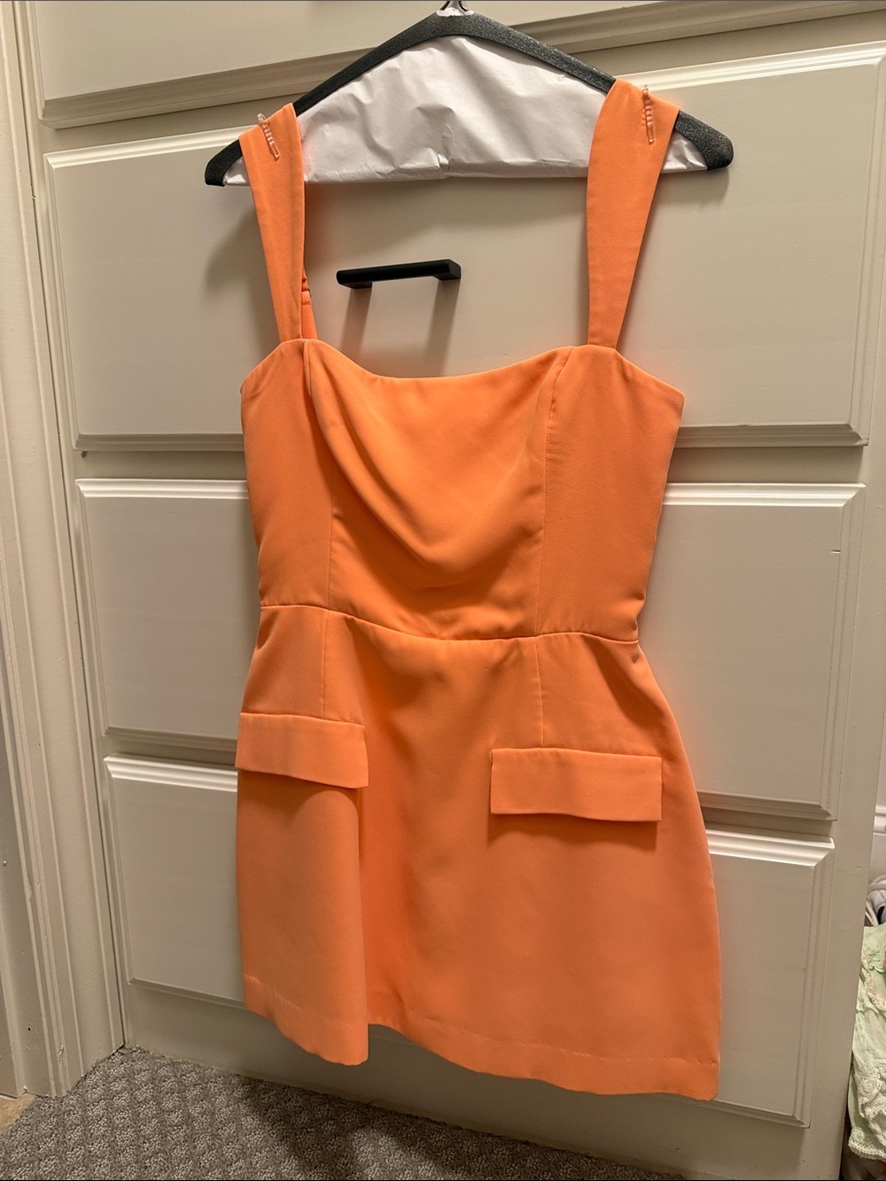 Amanda Uprichard Coral-Orange Mini Dress/Skort with Flap Pockets